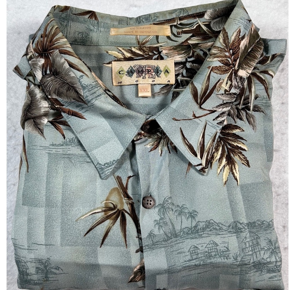 Moda Campia Hawaiian Shirt Mens XXL Blue Tropical Bamboo Rayon Aloha Camp